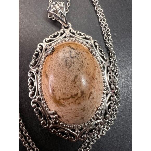 NEW picture jasper pendant in stainless steel with chain - Picture 4 of 8